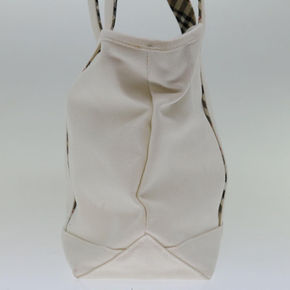 Luxury BurberrySs Nova Check Blue Label Tote Bag Canvas White Beige Auth bs12787