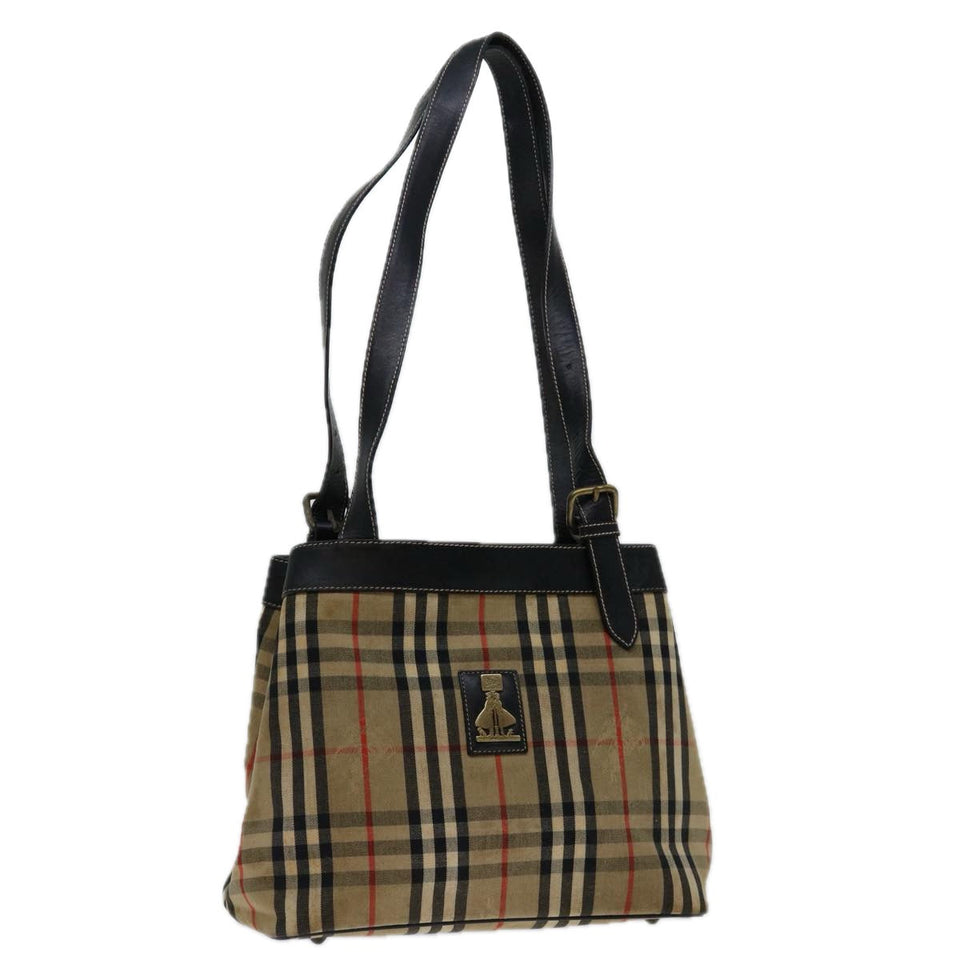 Luxury BurberrySs Nova Check Shoulder Bag Canvas Beige Black Auth bs12788