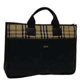 Luxury Burberry Nova Check Hand Bag Nylon Beige Brown Auth bs13067