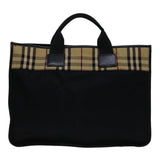 Luxury Burberry Nova Check Hand Bag Nylon Beige Brown Auth bs13067