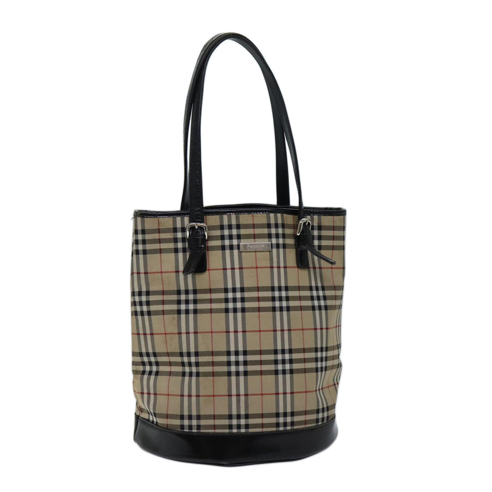 Luxury BurberrySs Nova Check Blue Label Shoulder Bag Canvas Beige Auth bs13180