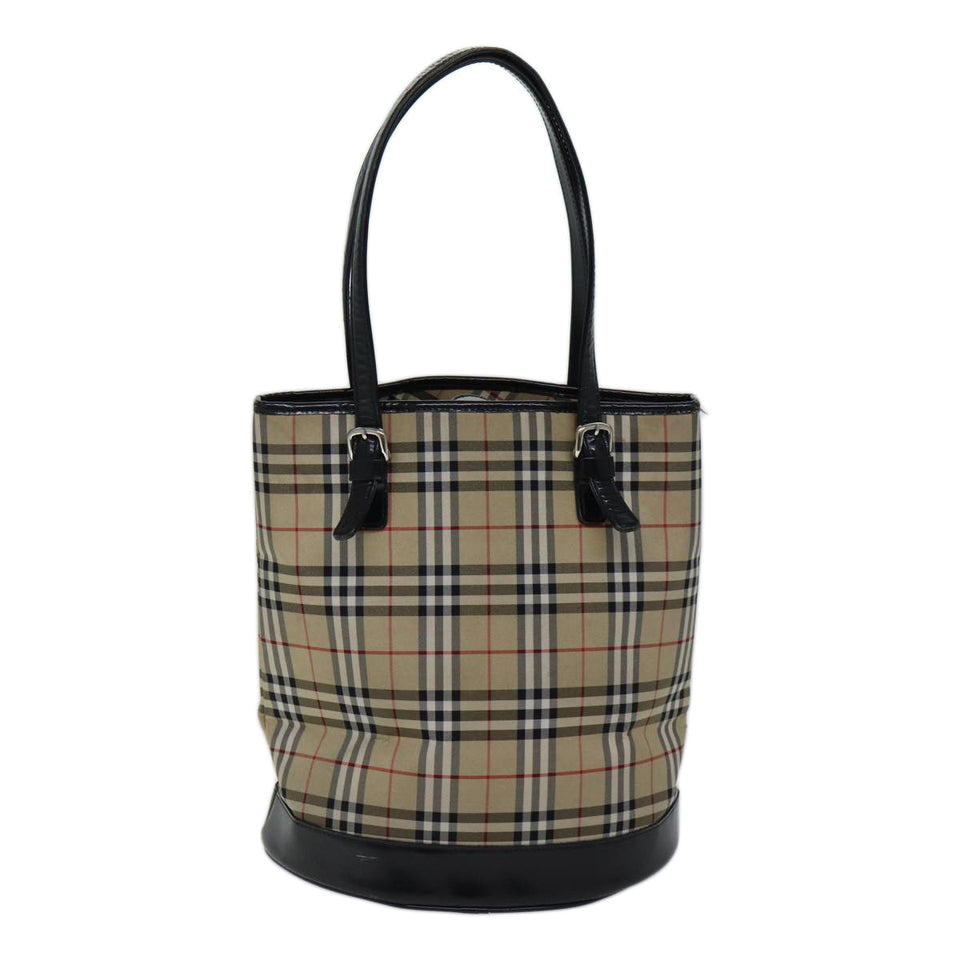 Luxury BurberrySs Nova Check Blue Label Shoulder Bag Canvas Beige Auth bs13180