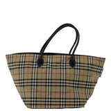 Luxury BurberrySs Nova Check Blue Label Hand Bag Nylon Beige Auth bs13235