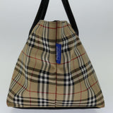 Luxury BurberrySs Nova Check Blue Label Hand Bag Nylon Beige Auth bs13235