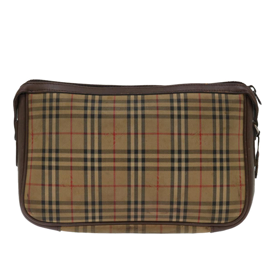 Luxury BurberrySs Nova Check Clutch Bag Canvas Beige Auth bs13410
