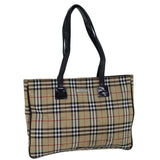 Luxury BurberrySs Nova Check Blue Label Tote Bag Nylon Beige Black Auth bs13687