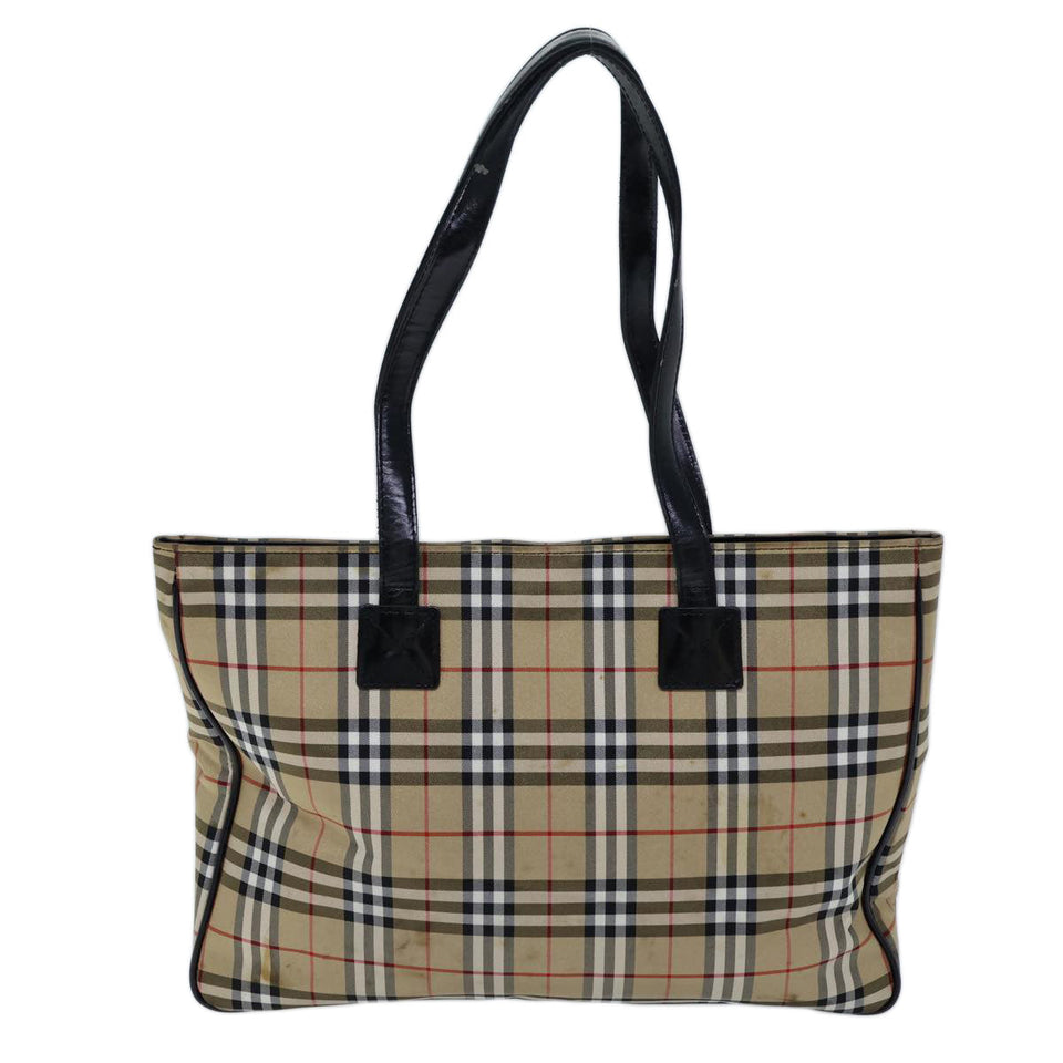 Luxury BurberrySs Nova Check Blue Label Tote Bag Nylon Beige Black Auth bs13687