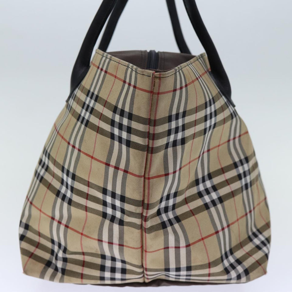 Luxury BurberrySs Nova Check Blue Label Tote Bag Nylon Beige Brown Auth bs13688