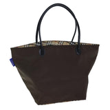 Luxury BurberrySs Nova Check Blue Label Hand Bag Nylon Brown Black Auth bs13689