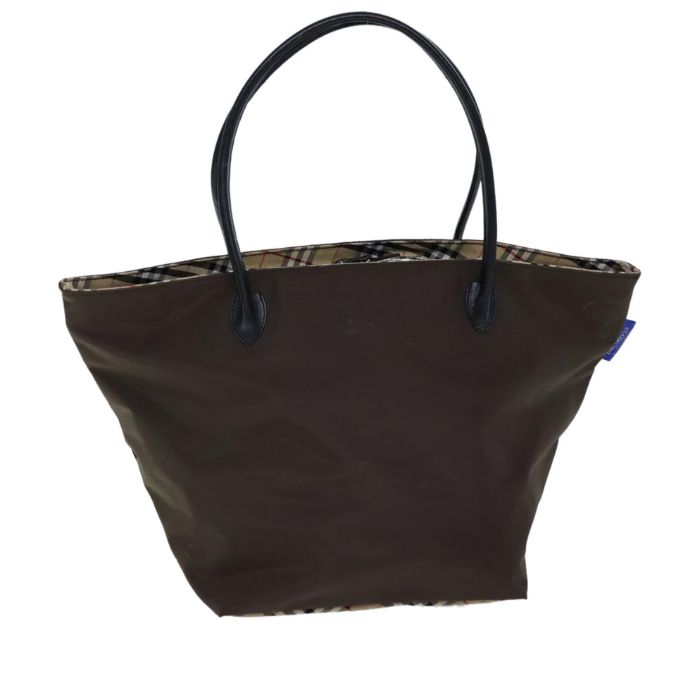 Luxury BurberrySs Nova Check Blue Label Hand Bag Nylon Brown Black Auth bs13689