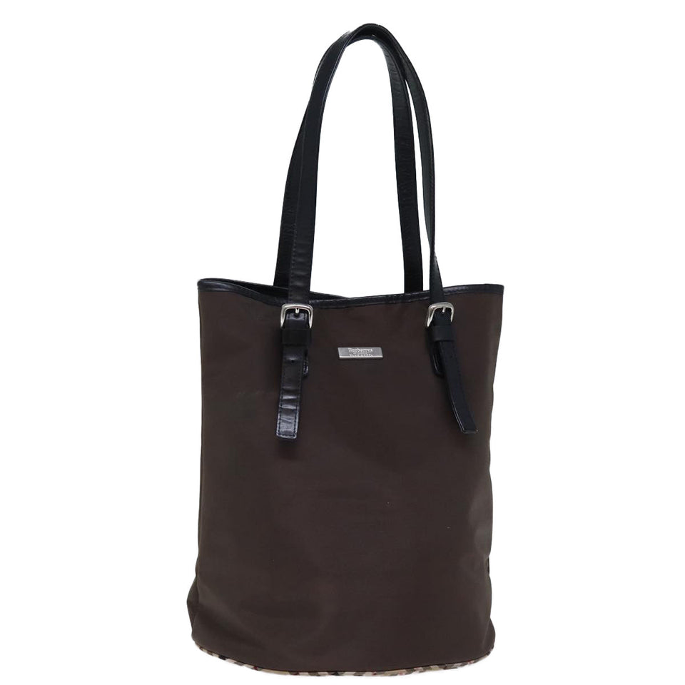 Luxury BurberrySs Nova Check Blue Label Shoulder Bag Nylon Brown Beige Auth bs13690