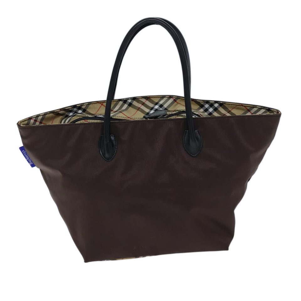Luxury BurberrySs Nova Check Blue Label Hand Bag Nylon Brown Black Auth bs13693