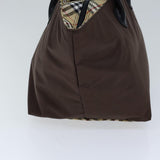 Luxury BurberrySs Nova Check Blue Label Hand Bag Nylon Brown Black Auth bs13693