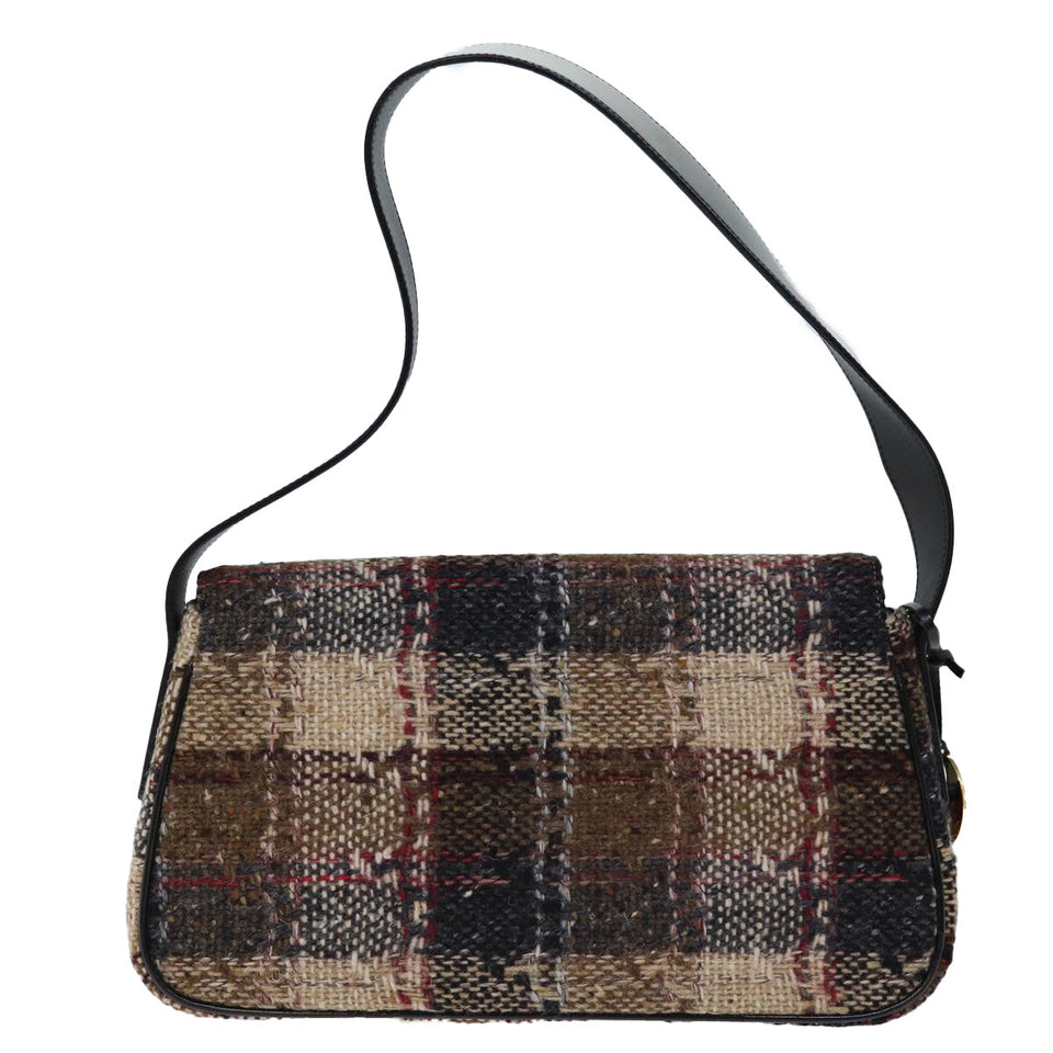 Luxury Burberry Nova Check Shoulder Bag Wool Beige Auth bs13694