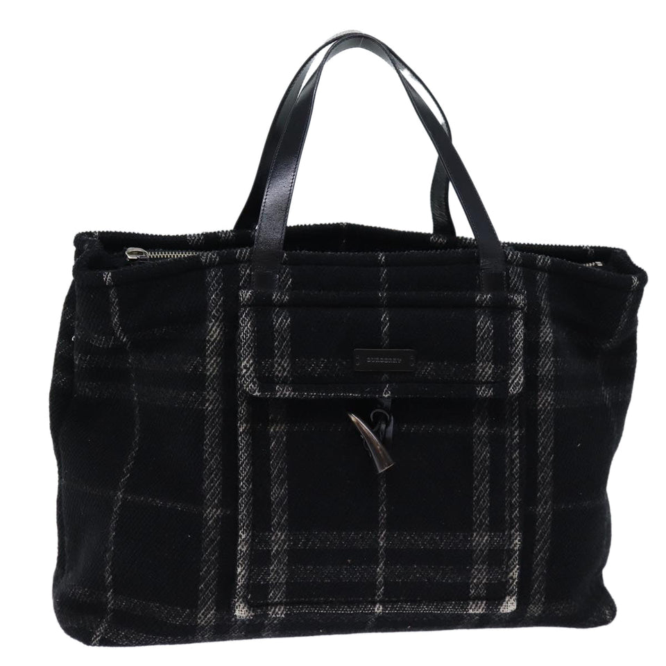 Luxury Burberry Nova Check Hand Bag Wool Black Auth bs13719
