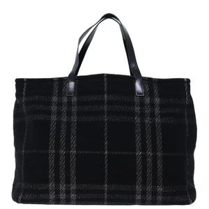 Luxury Burberry Nova Check Hand Bag Wool Black Auth bs13719