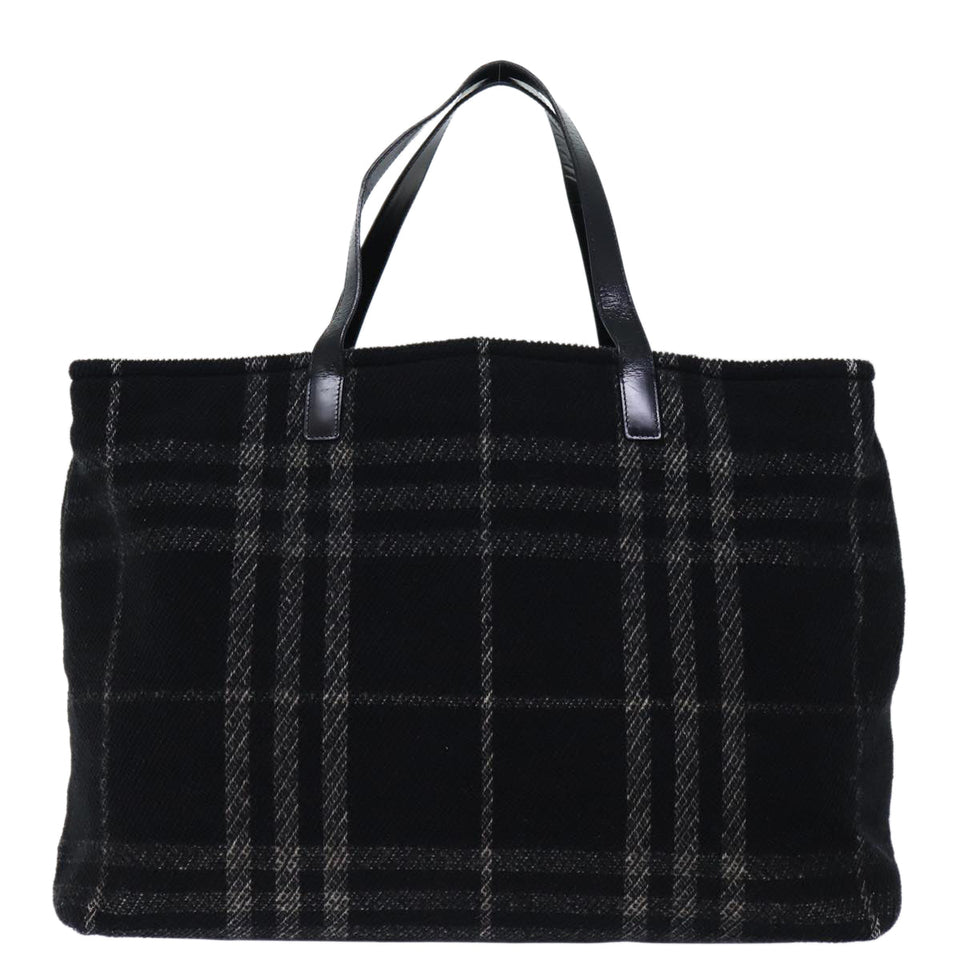 Luxury Burberry Nova Check Hand Bag Wool Black Auth bs13719