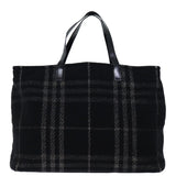 Luxury Burberry Nova Check Hand Bag Wool Black Auth bs13719