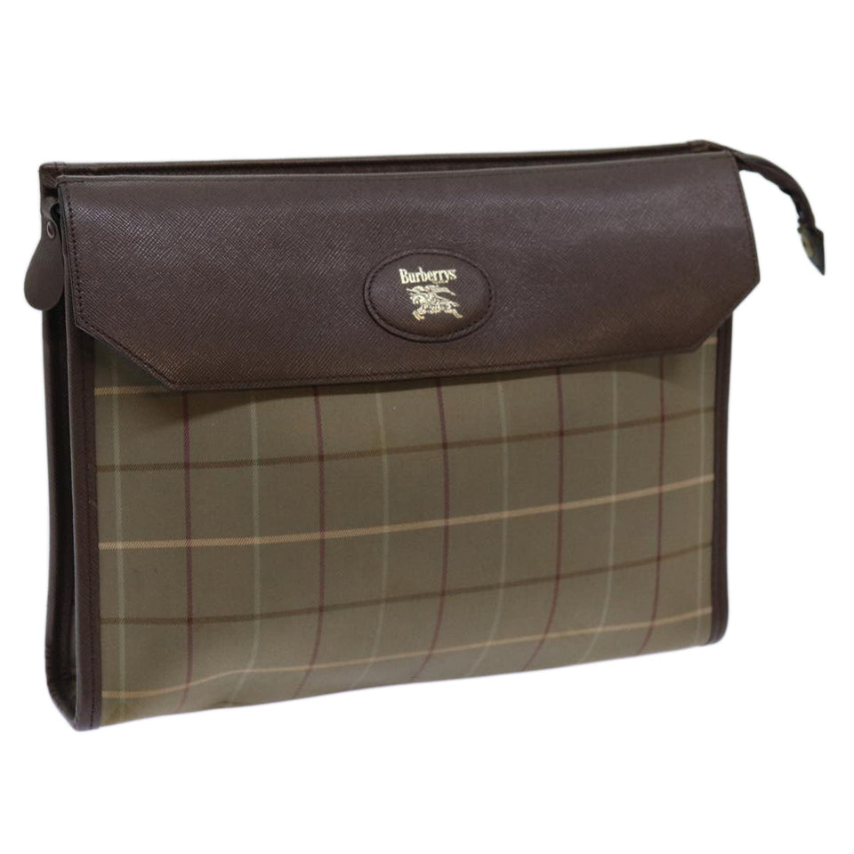 Luxury BurberrySs Nova Check Clutch Bag Canvas Beige Brown Auth bs13777