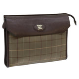 Luxury BurberrySs Nova Check Clutch Bag Canvas Beige Brown Auth bs13777