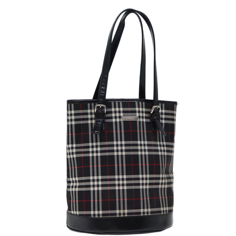 Luxury BurberrySs Nova Check Blue Label Shoulder Bag Canvas Black Auth bs13816