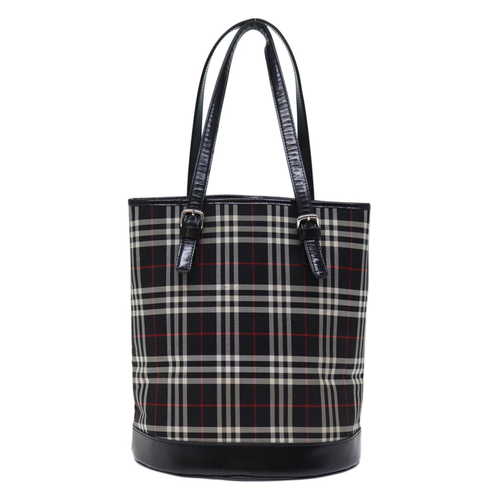 Luxury BurberrySs Nova Check Blue Label Shoulder Bag Canvas Black Auth bs13816