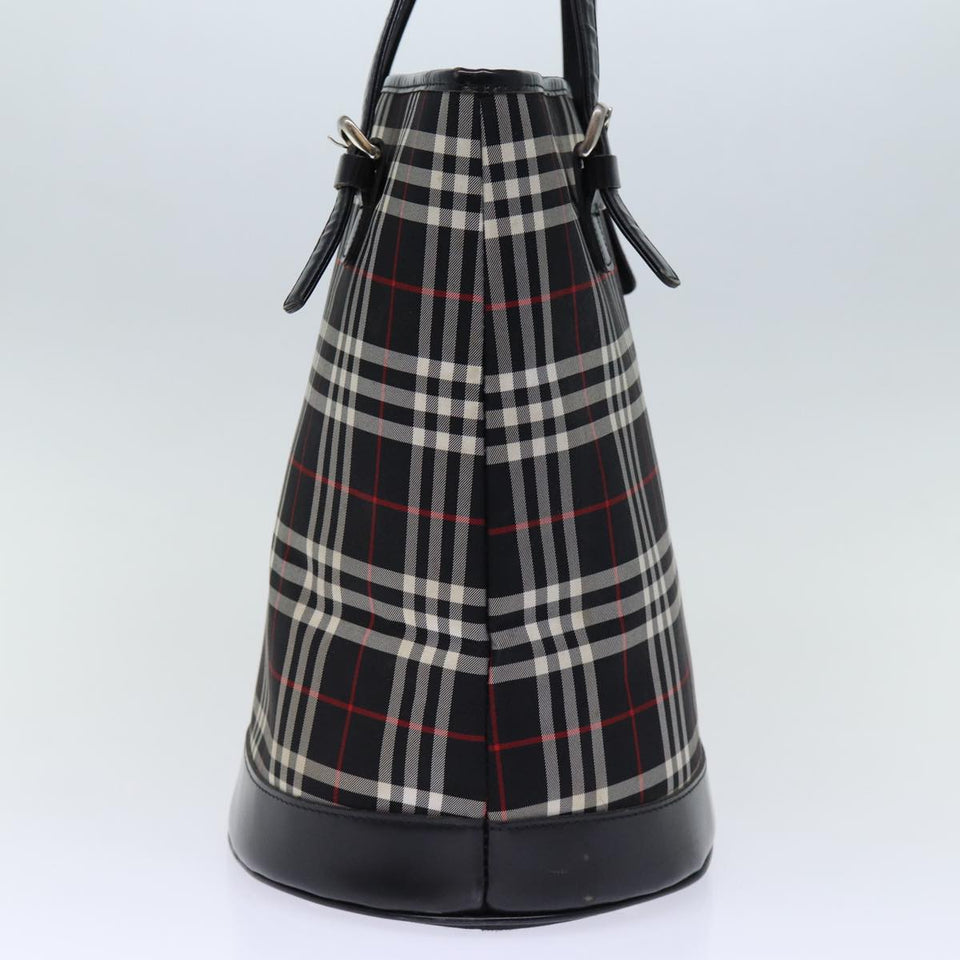 Luxury BurberrySs Nova Check Blue Label Shoulder Bag Canvas Black Auth bs13816
