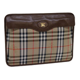 Luxury BurberrySs Nova Check Clutch Bag Canvas Beige Auth bs13819
