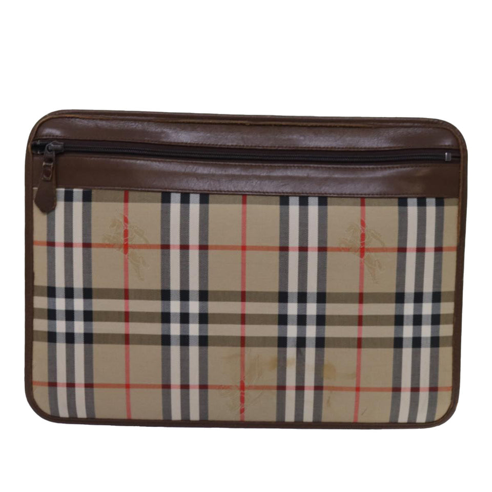 Luxury BurberrySs Nova Check Clutch Bag Canvas Beige Auth bs13819