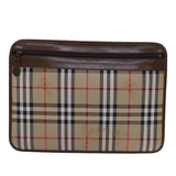 Luxury BurberrySs Nova Check Clutch Bag Canvas Beige Auth bs13819