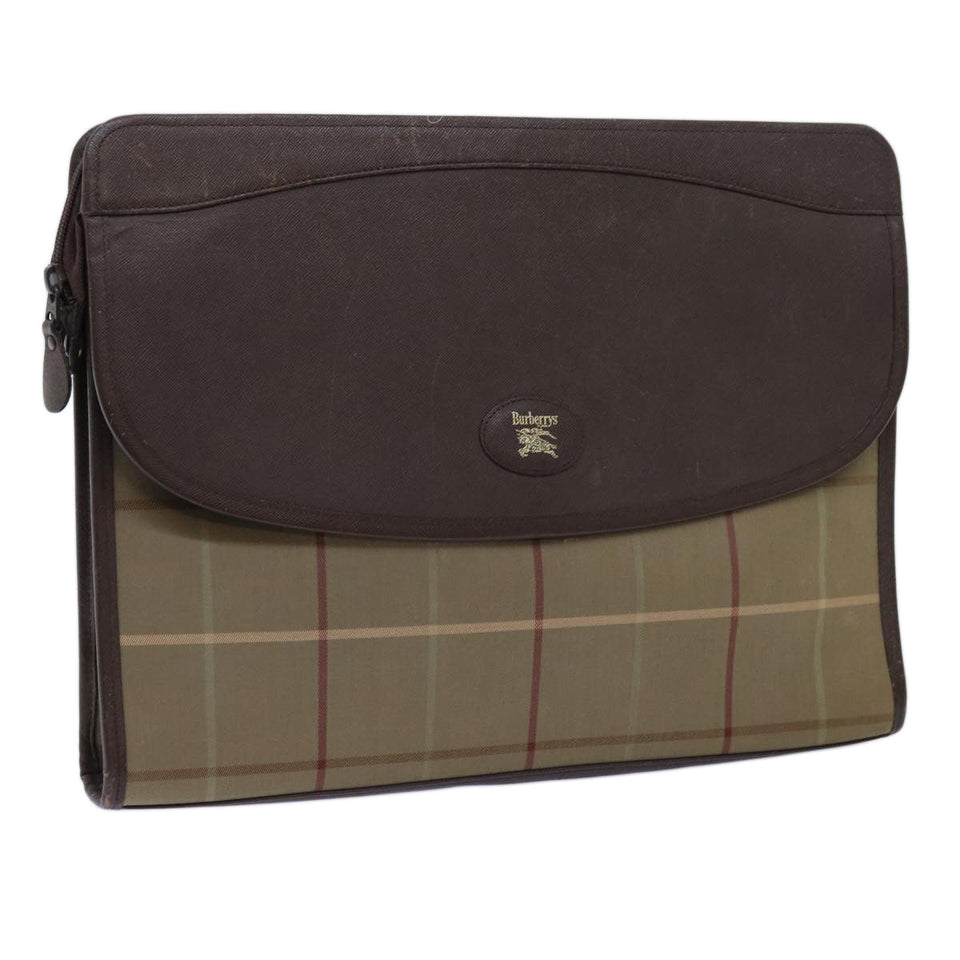 Luxury BurberrySs Nova Check Clutch Bag Canvas Brown Auth bs13823