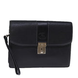 Luxury BurberrySs Clutch Bag Leather Black Auth bs13915