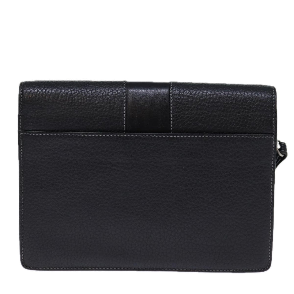 Luxury BurberrySs Clutch Bag Leather Black Auth bs13915