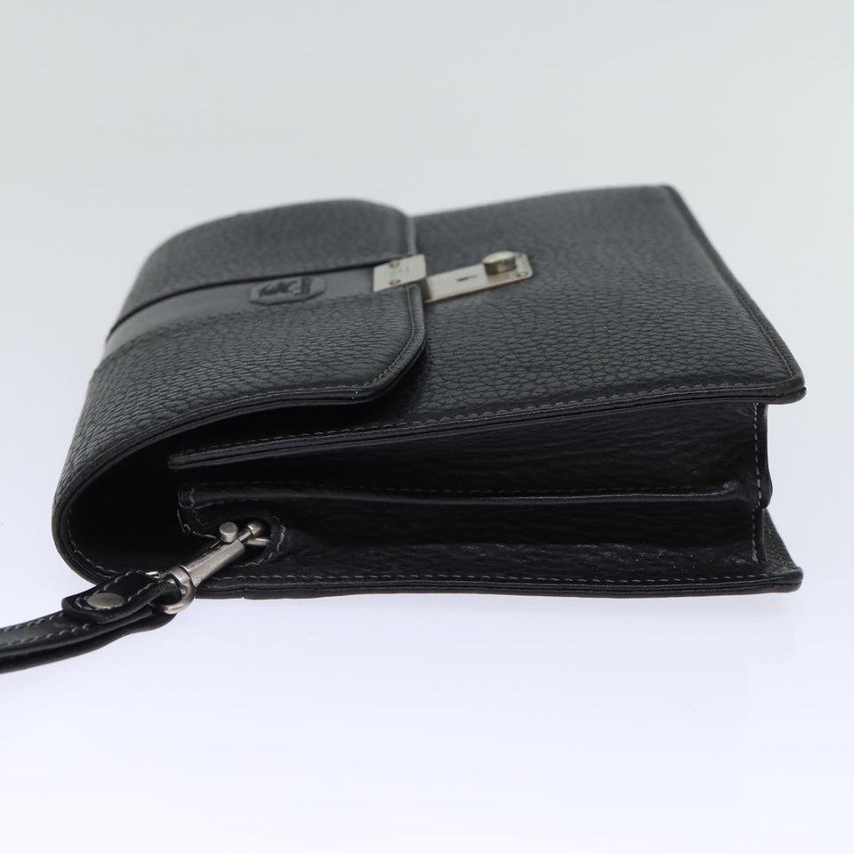 Luxury BurberrySs Clutch Bag Leather Black Auth bs13915
