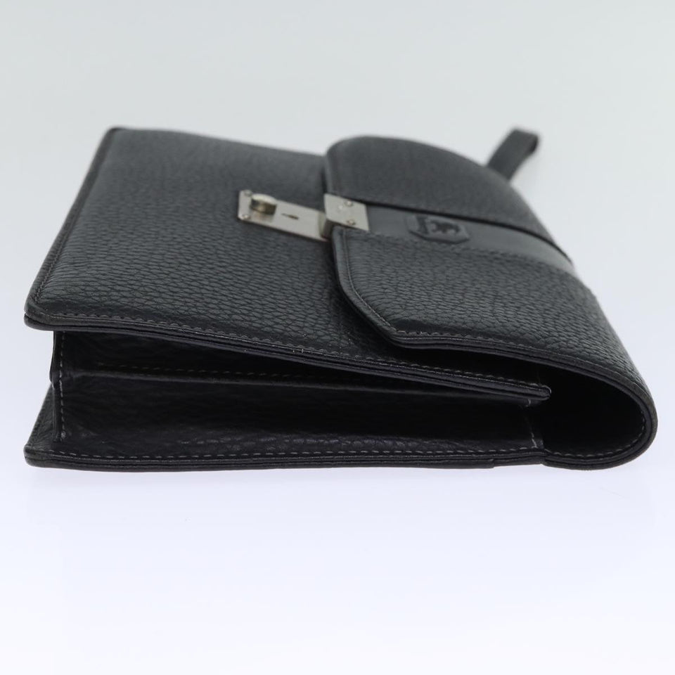 Luxury BurberrySs Clutch Bag Leather Black Auth bs13915