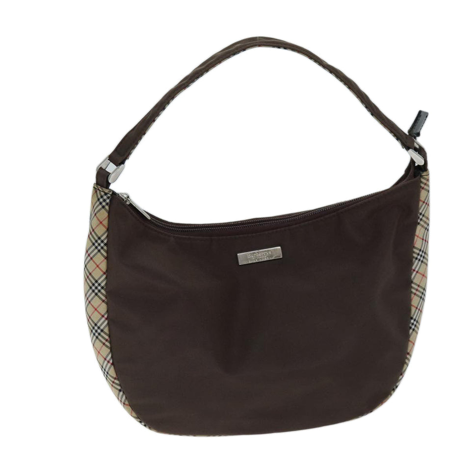 Luxury BurberrySs Nova Check Blue Label Shoulder Bag Nylon Beige Brown Auth bs14139
