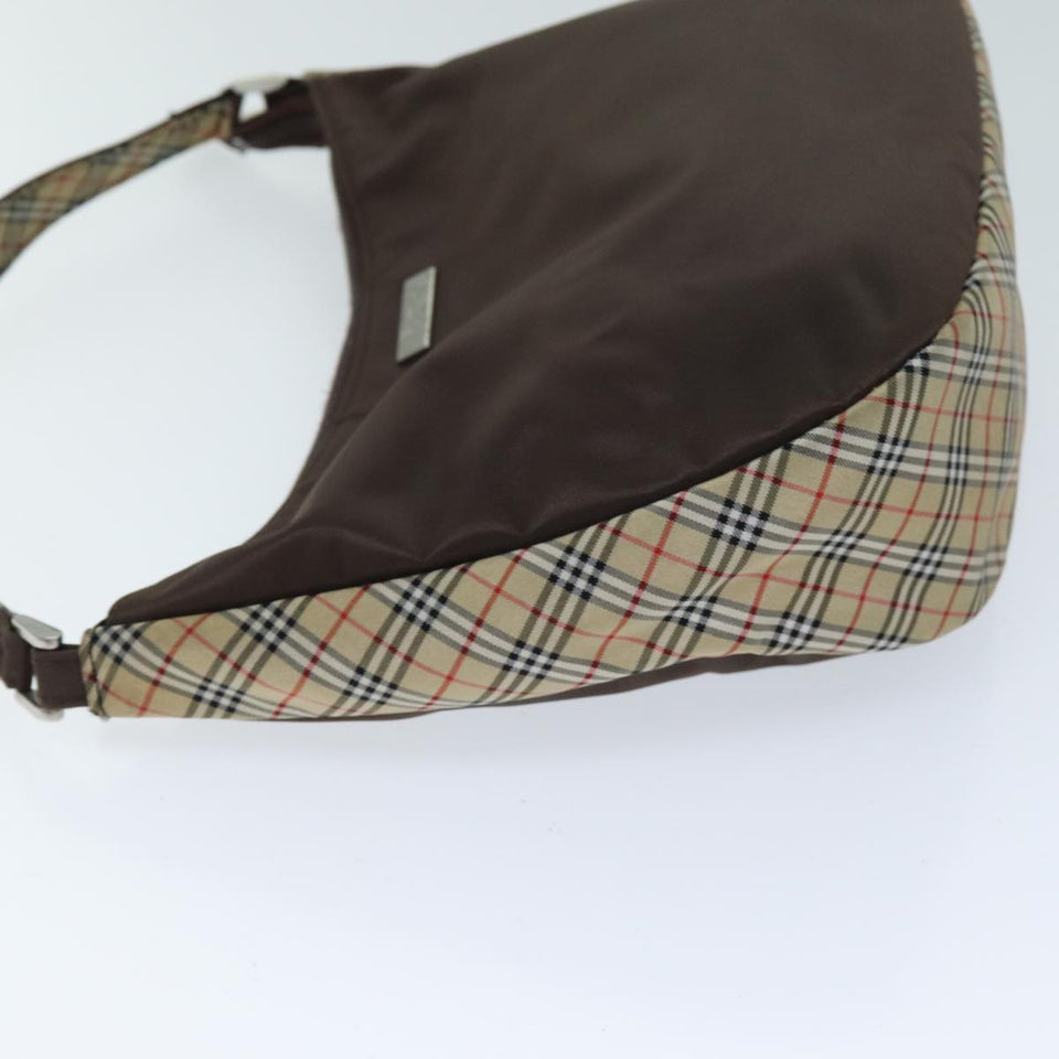 Luxury BurberrySs Nova Check Blue Label Shoulder Bag Nylon Beige Brown Auth bs14139