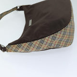 Luxury BurberrySs Nova Check Blue Label Shoulder Bag Nylon Beige Brown Auth bs14139