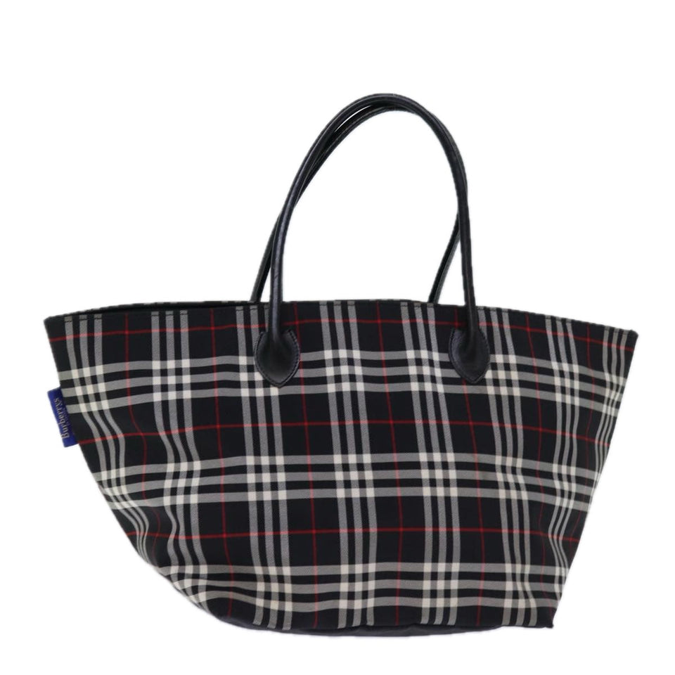 Luxury BurberrySs Nova Check Blue Label Tote Bag Nylon Black White Auth bs14251