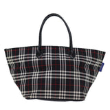 Luxury BurberrySs Nova Check Blue Label Tote Bag Nylon Black White Auth bs14251