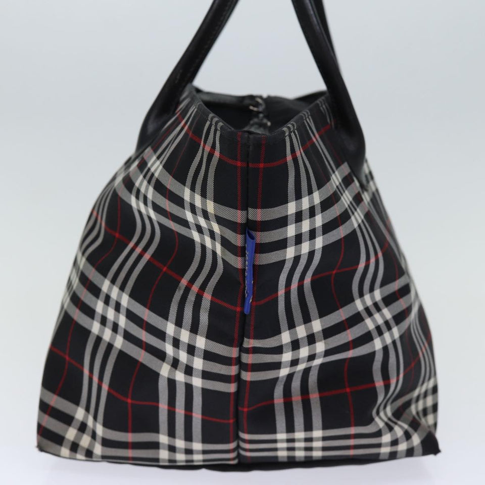 Luxury BurberrySs Nova Check Blue Label Tote Bag Nylon Black White Auth bs14251