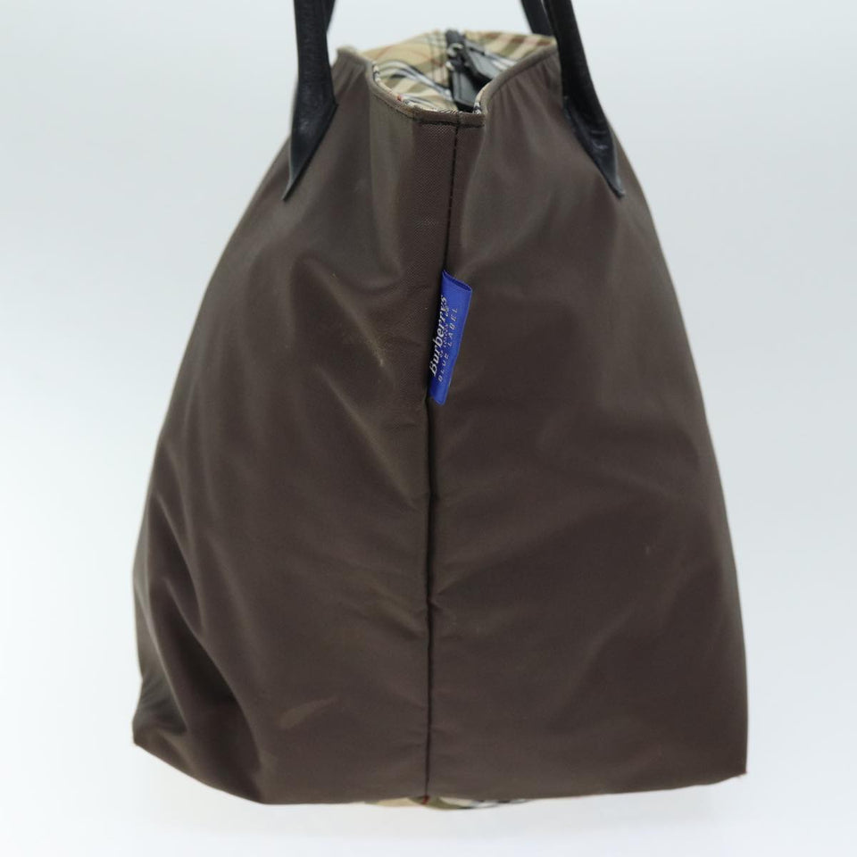 Luxury BurberrySs Blue Label Nova Check Tote Bag Nylon Brown Auth bs14252