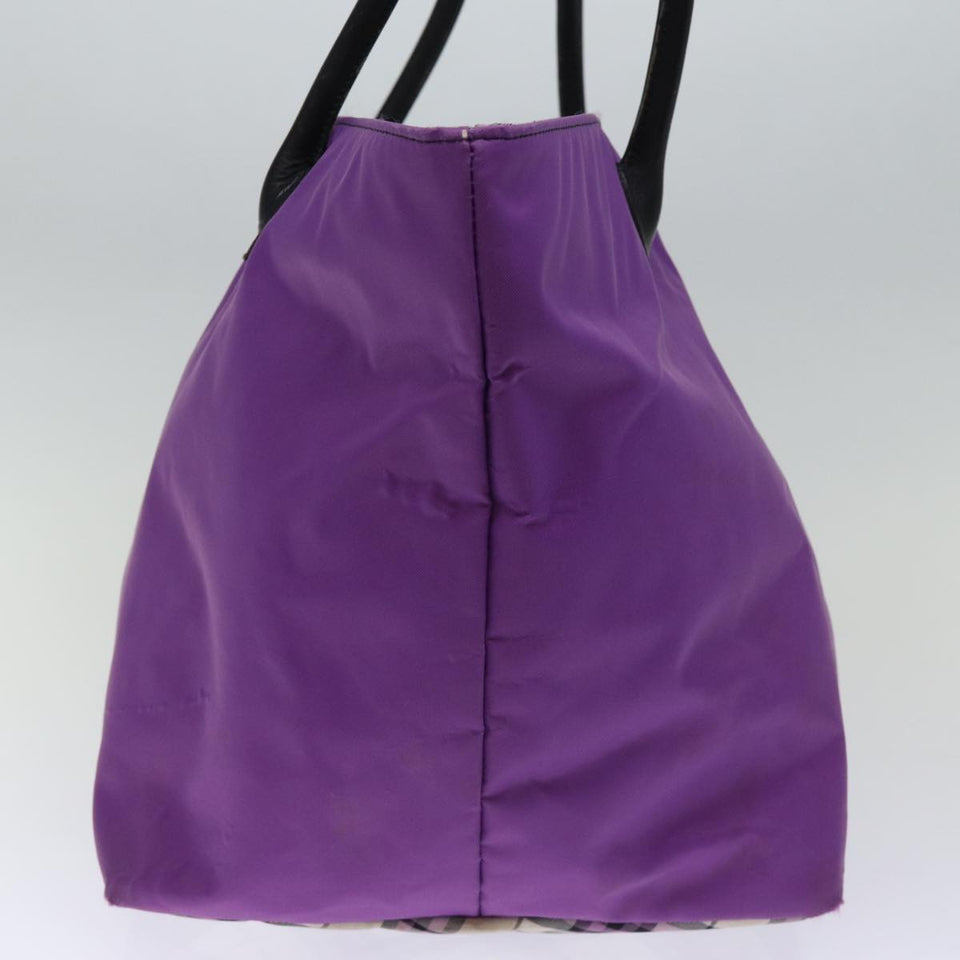 Luxury BurberrySs Nova Check Blue Label Tote Bag Nylon Purple Auth bs14287
