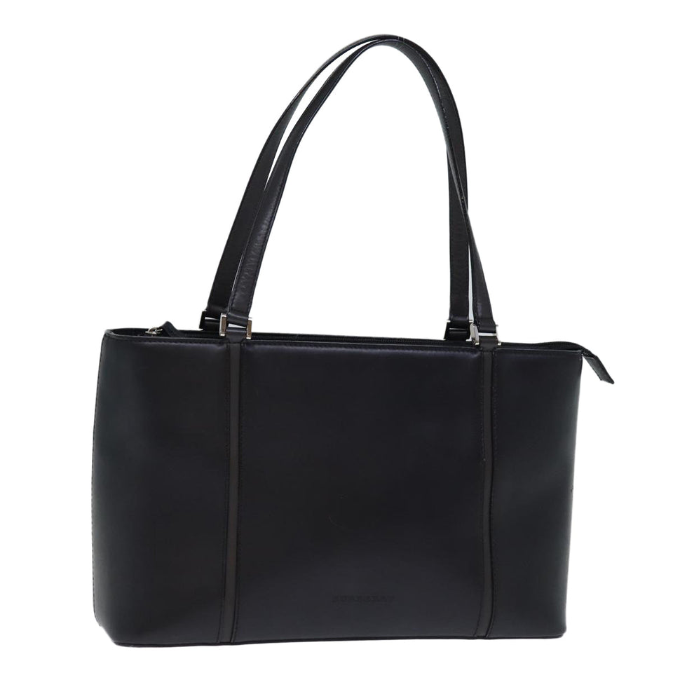 Luxury Burberry Tote Bag Leather Black Auth bs14319