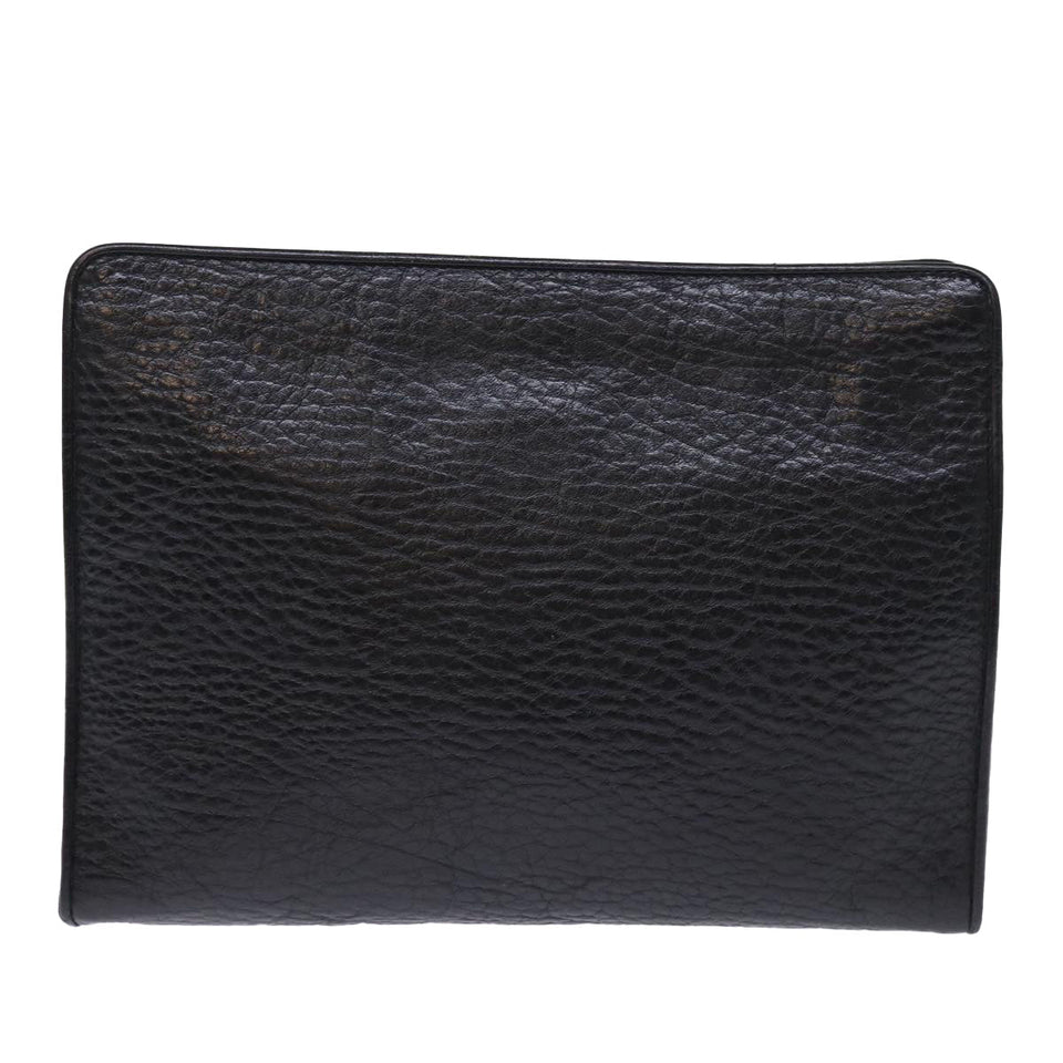 Luxury BurberrySs Clutch Bag Leather Black Auth bs14320