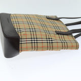 Luxury Burberry Nova Check Tote Bag Canvas Leather Beige Auth bs14347