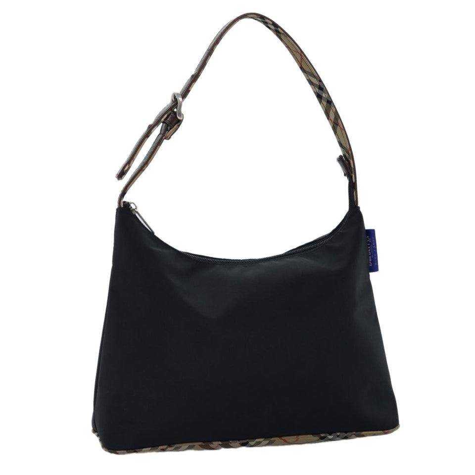 Luxury BurberrySs Nova Check Blue Label Shoulder Bag Nylon Black Beige Auth bs14387