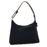 Luxury BurberrySs Nova Check Blue Label Shoulder Bag Nylon Black Beige Auth bs14387