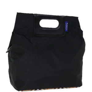 Luxury BurberrySs Nova Check Blue Label Hand Bag Nylon Black Beige Auth bs14388