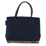 Luxury BurberrySs Nova Check Blue Label Tote Bag Nylon Black Beige Auth bs14389